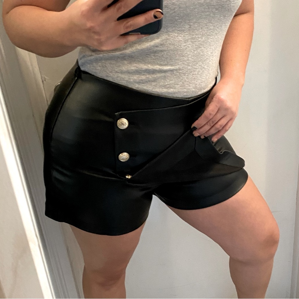 Faux Leather Skort with Gold Buttons